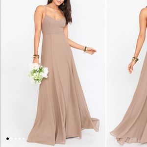 Show me your mumu Godshaw Goddess gown in Dune chiffon